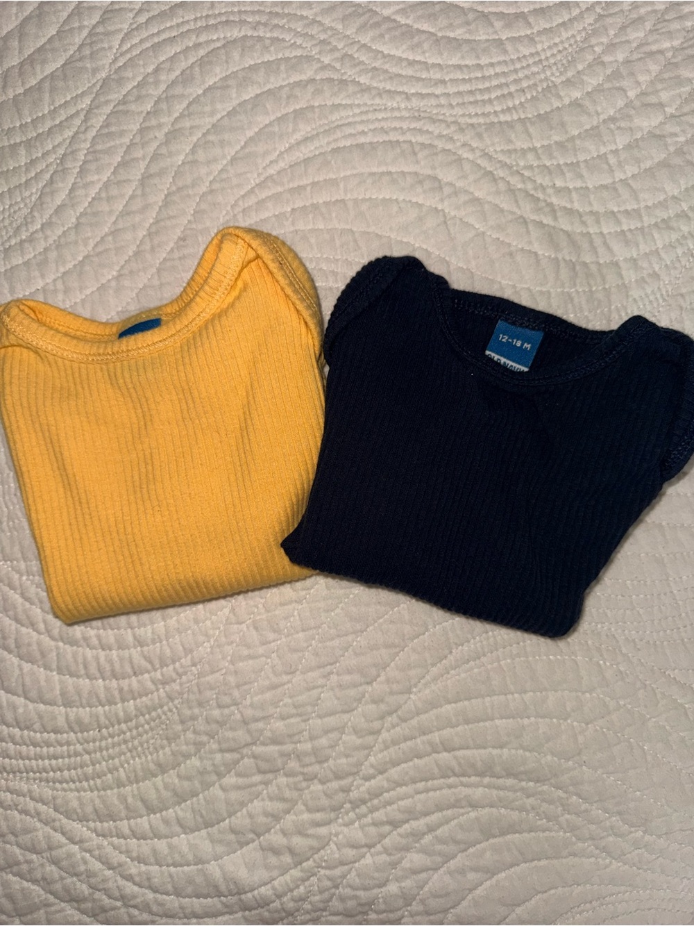Bundle Two Ribbed Knit Baby Tops - Yellow & Navy 12-18M